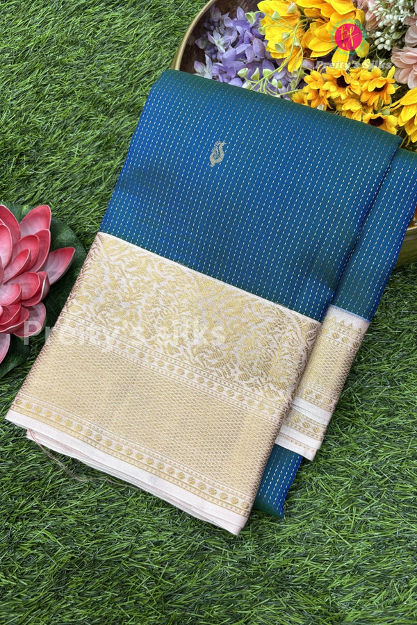 Pure Kanchipuram Silk Saree-Denim blue And Lightpink-PF75964