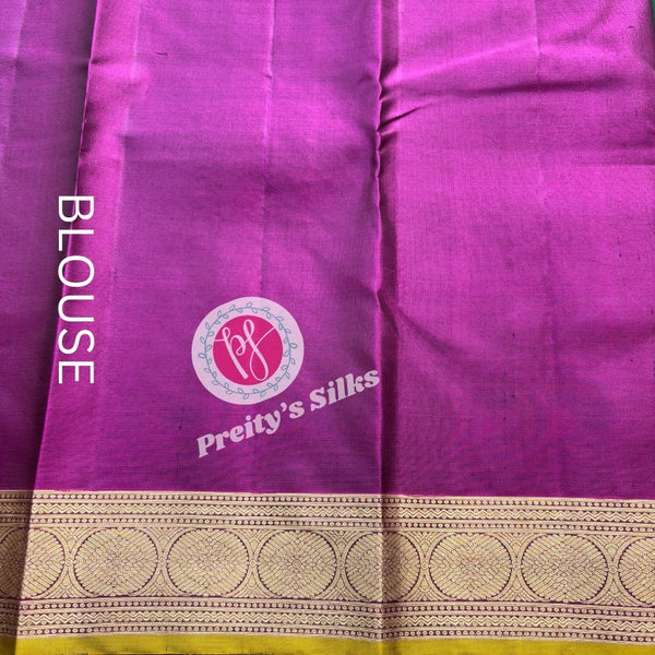 Pure Kanchipuram Silk-Bottle green with Magenta-PF00895