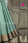 Half Pure Kanchipuram Silk Saree-Dark Grayish-green And Peacockblue-PF81379