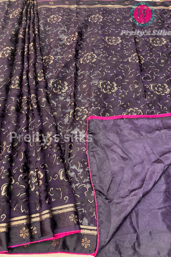Chiffon with Floral print Silk Saree