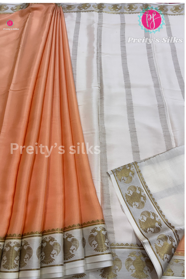 Pure Mysore Crepe Silk Saree- Gandaberunda border