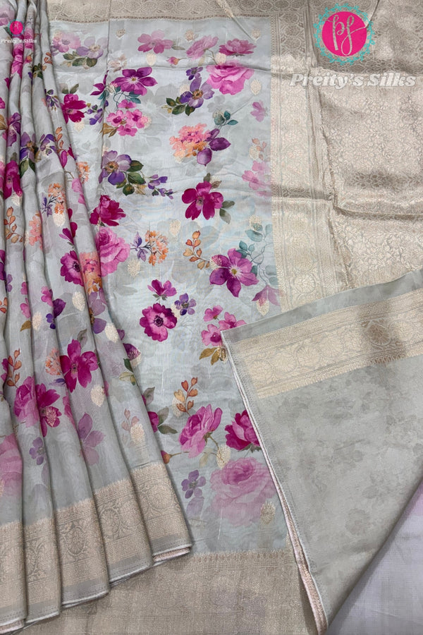 Floral Print Tussar Crepe Silk Saree