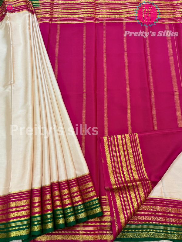 Pure Mysore Crepe SilkSaree-Ganga jamuna border style(Dual border)