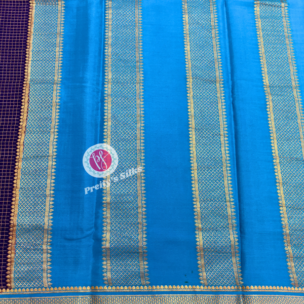 Pure Mysore crepe silk-Dark blue with sky blue -PF02191