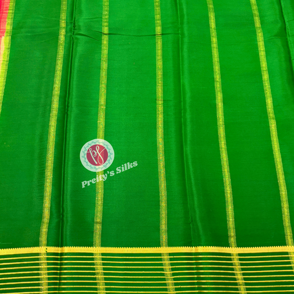 Pure Mysore crepe silk-Marron with green- PF01897