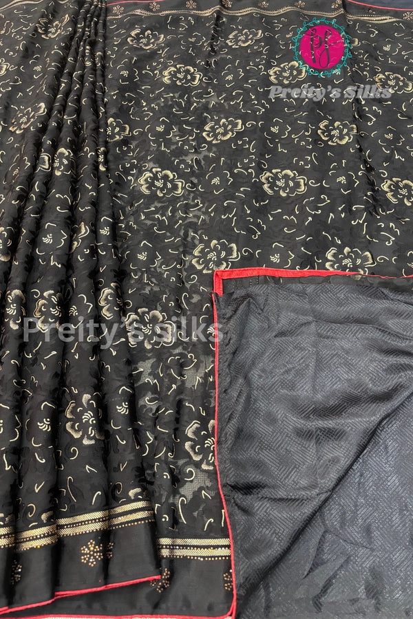 Chiffon with Floral print Silk Saree