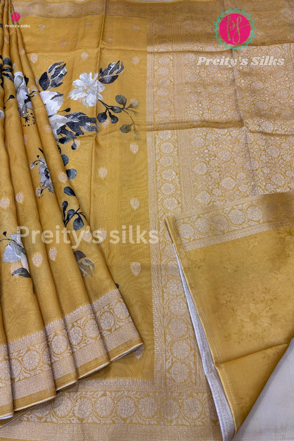 Floral Print Tussar Crepe Silk Saree