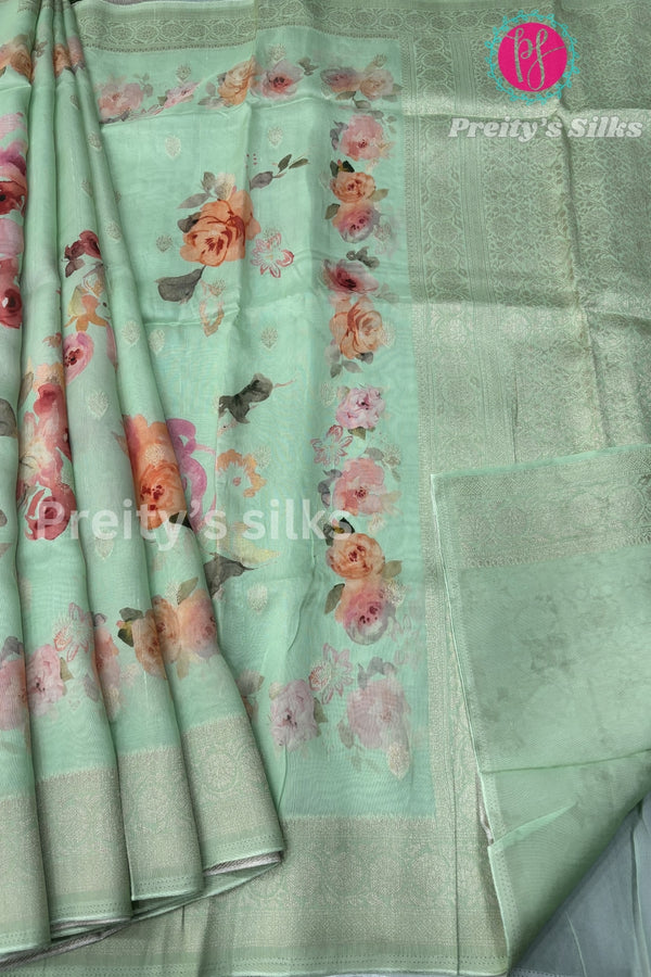 Tussar Silk Saree with Floral Print-PF58917