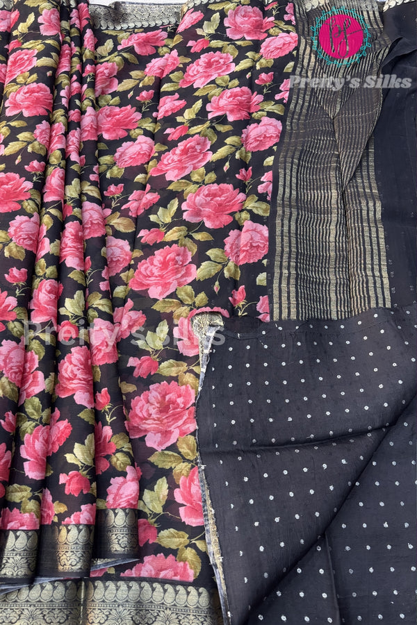 Semi Wrinkle Crepe Silk Saree with Floral Print-PY55246