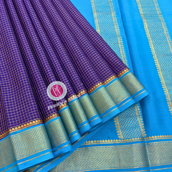 Pure Mysore crepe silk-Dark blue with sky blue -PF02191