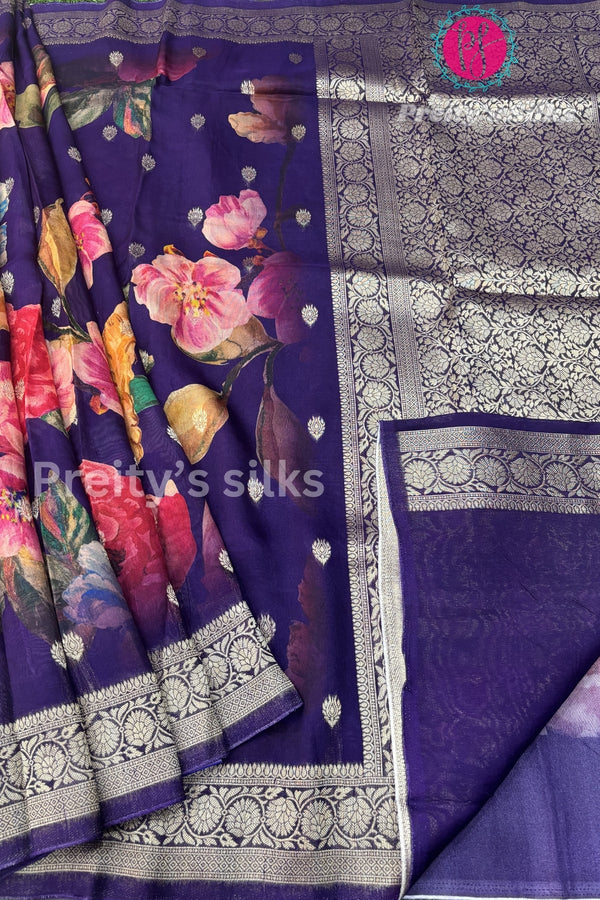 Tussar Silk Saree with Floral Print-PF58917