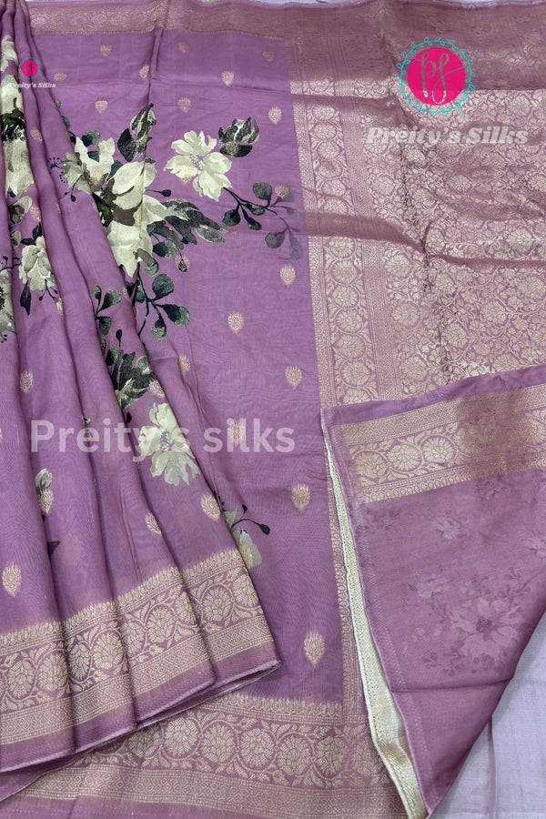 Floral Print Tussar Crepe Silk Saree