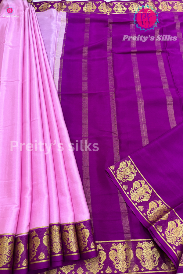 Pure Mysore Crepe Silk Saree- Gandaberunda border