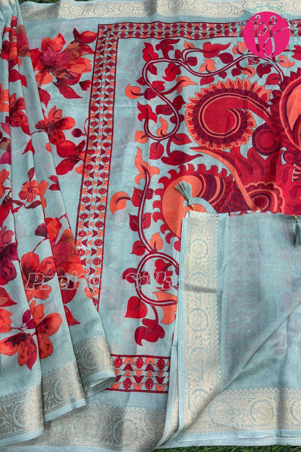 Semi Georgette Silk Saree-Multicolour Floral Prints-PF70820