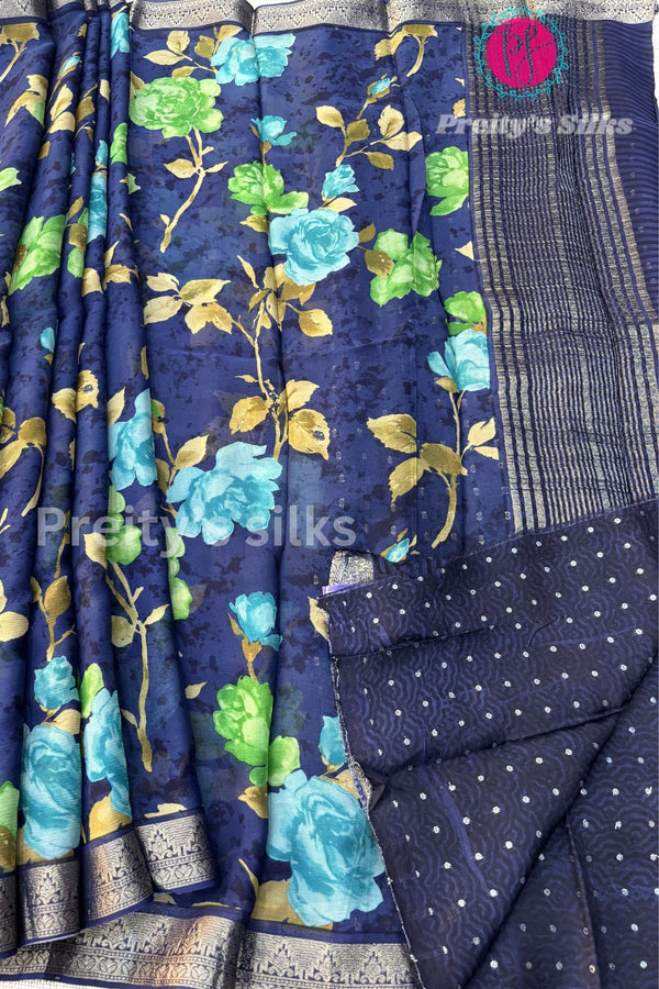 Semi Wrinkle Crepe Silk Saree with Floral Print-PY55246