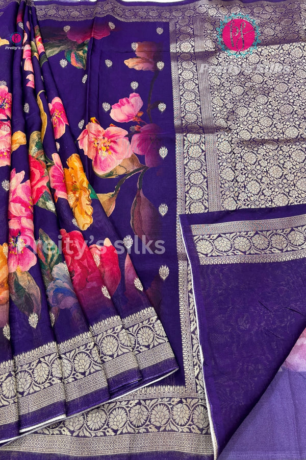 Floral Print Tussar Crepe Silk Saree