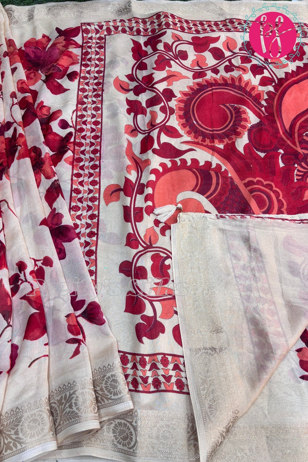 Semi Georgette Silk Saree-Multicolour Floral Prints-PF70820