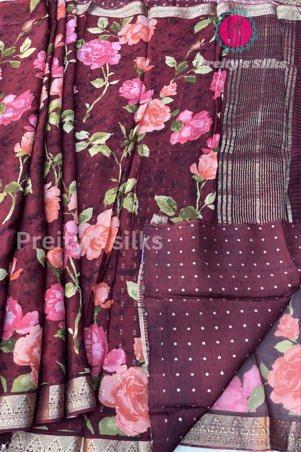 Semi Wrinkle Crepe Silk Saree with Floral Print-PY55246