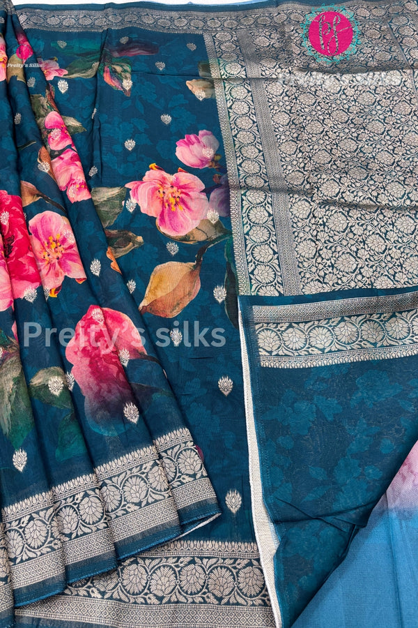 Floral Print Tussar Crepe Silk Saree