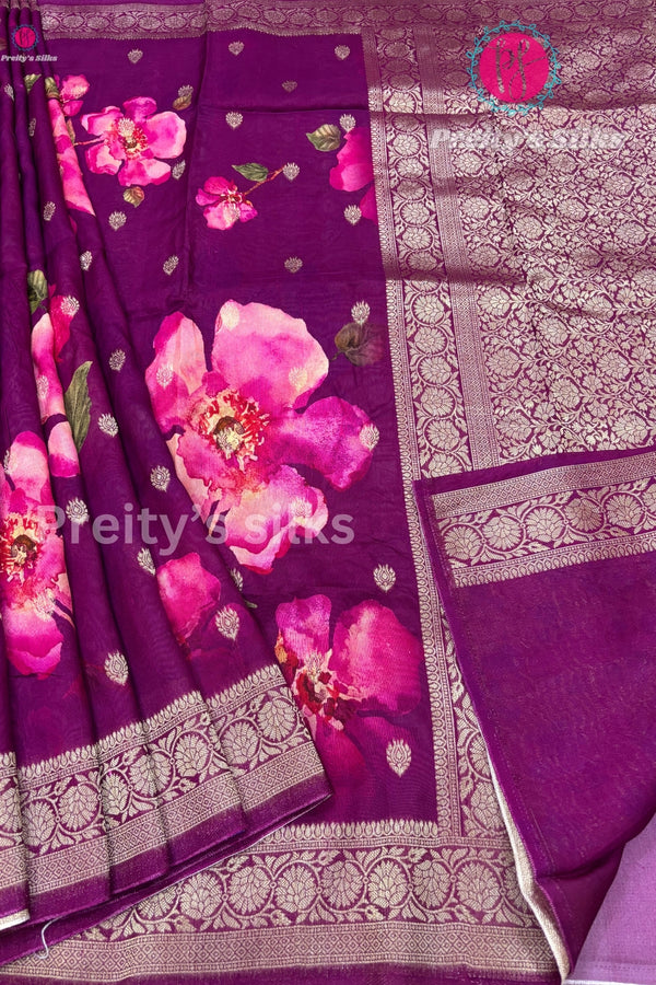 Floral Print Tussar Crepe Silk Saree