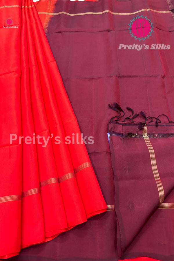 Half Pure kanchipuram Soft Silk Saree-Contrast combination