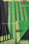 Pure Mysore Crepe Silk Saree-PT05025 - Black with Dark Green