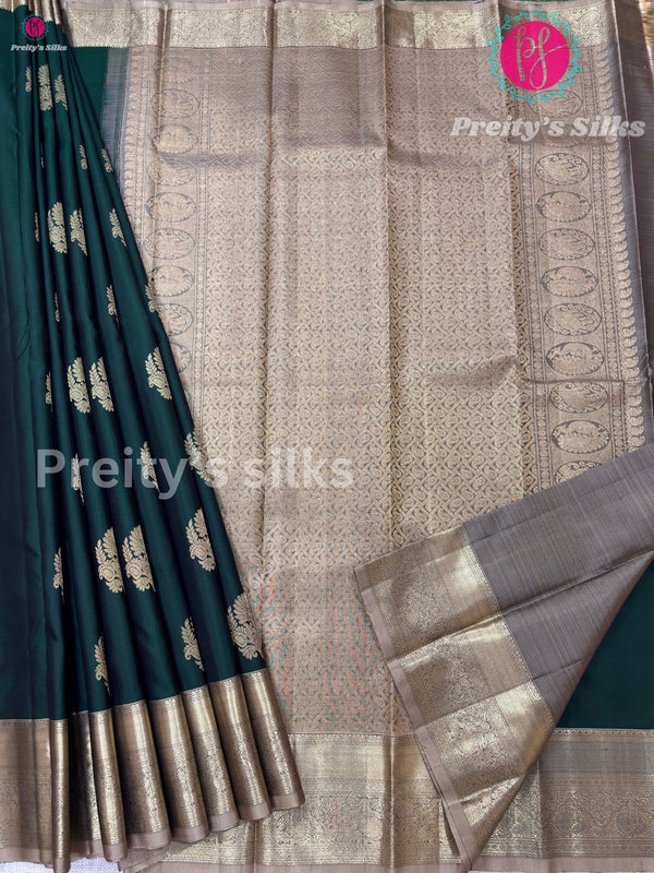 Pure Kanjeevaram Silk - Bottle Green with grey - PF37556