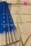 Pure Kanchipuram Soft Silk Saree -Peacock Blue with Beige-PF46171