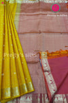 Pure Handloom Kanchipuram Soft Silk Saree-Mustard Yellow with Ornagish Red- PF46174