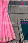 Pure Handloom Kanchipuram Soft Silk Saree- Baby Pink with Bottle Green-PF46170
