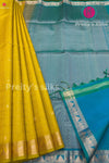 Pure Handloom Kanchipuram Soft Silk Saree-Olive Green with Rama Blue -PF46172