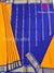 Pure Mysore Crepe Silk Saree-Mustard Yellow with navy Blue - PF35940