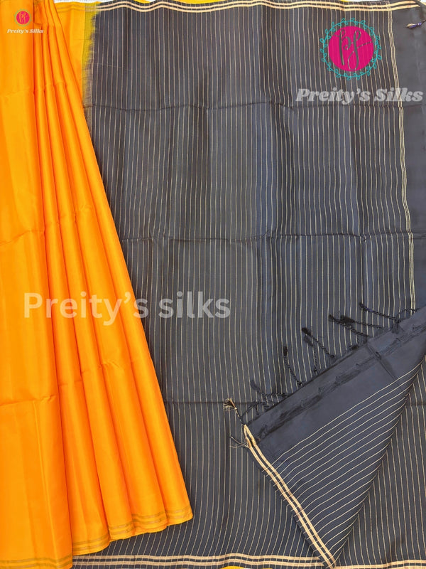 Semi Soft Silk Saree -Mustard Yellow with with Black - PF40684