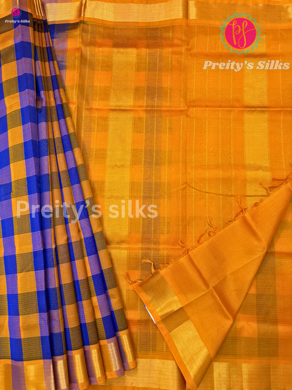 Pure Cotton silk Saree -Mustard Yellow with with Purple- PF42569
