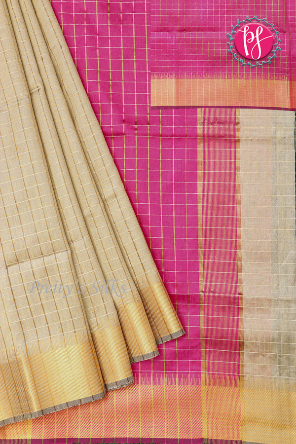 (Pre-Order) Raw silk saree with checks pattern PA09058(shipping in 7days)