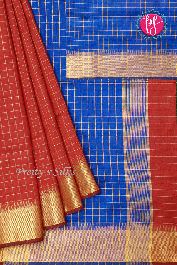 (Pre-Order) Raw silk saree with checks pattern PA09058(shipping in 7days)