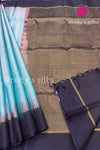 Pure Kanchipuram Soft Silk Saree-Ligth Blue With Deep Wine - PF00340