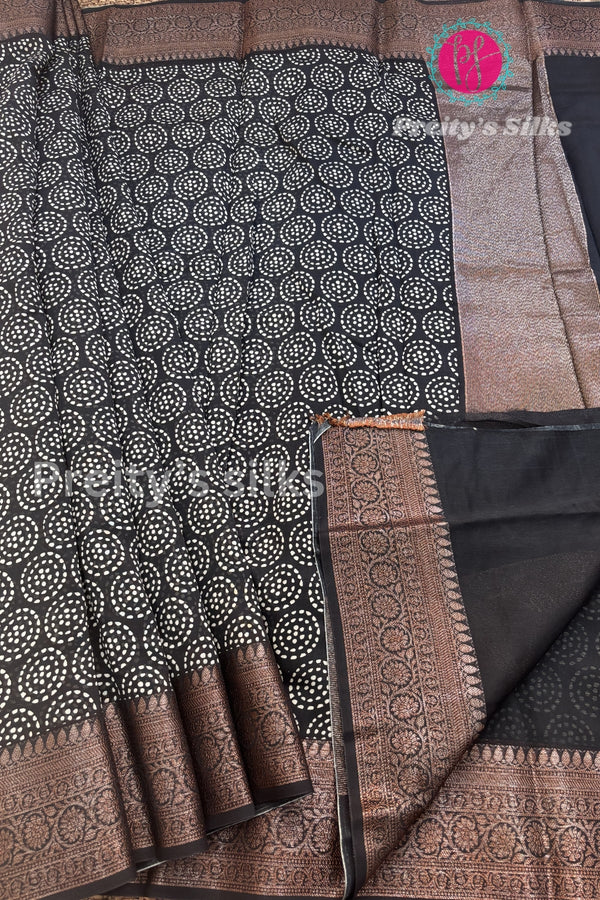 CHANDERI COTTON SILK SAREE-PF32666 - Black