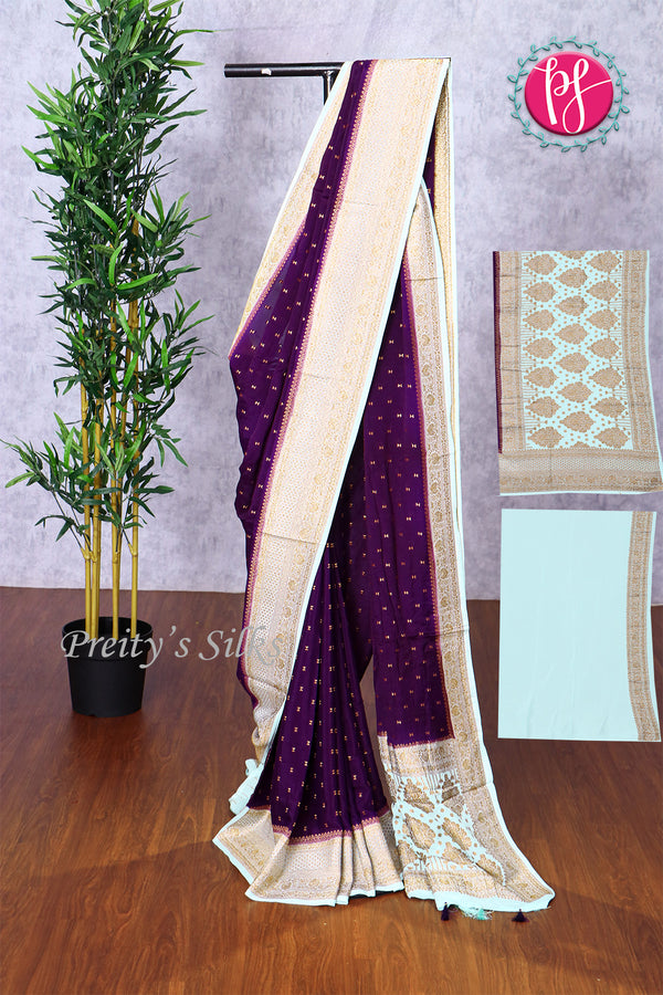 Semi Banarasi Crepe Silk Saree with Wrinkle Fabric-PF83378