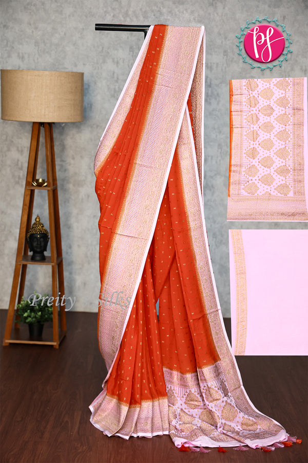 Semi Banarasi Crepe Silk Saree with Wrinkle Fabric-PF83378