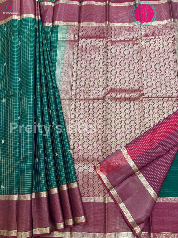 Pure Kanchipuram Silk Saree -Bottle Green with Maroon- PF11624