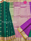 Pure Kanchipuram Silk Saree -Bottle Green with wine - PF59576