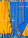 Pure Mysore Crepe Silk - Yellow with Sky Blue - PF37933