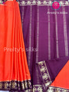 Pure Mysore Crepe Silk Saree -Orange with Winish Maroon - PF38180
