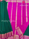 Pure Mysore Crepe silk Saree -Bottle Green with pink - PF22987