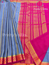 Pure Mysore crepe silk Saree - Bullish Grey with pink - PF41161