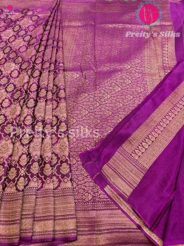 Pure Designer Mysore Crepe Silk Saree - Winish Purple- PF26376