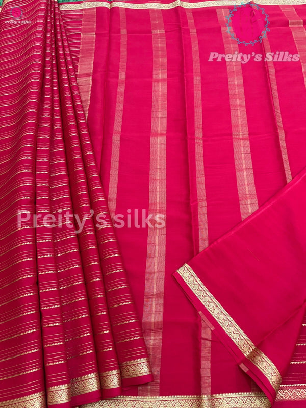Pure Mysore Crepe Silk Saree -Red - PF34793
