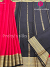 Pure Mysore Crepe Silk Saree -Red with Black- PY688084