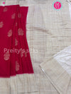 Semi Banarasi Crepe Silk Saree -Pink with Half White- PF44897